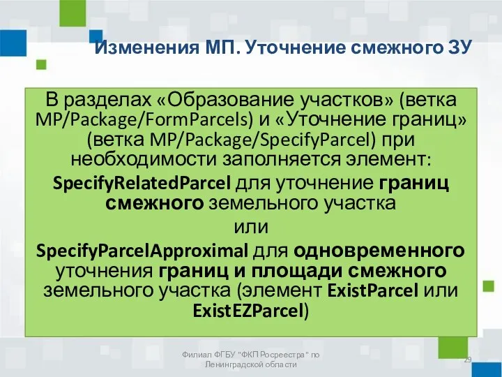 Изменения МП. Уточнение смежного ЗУ Филиал ФГБУ "ФКП Росреестра" по