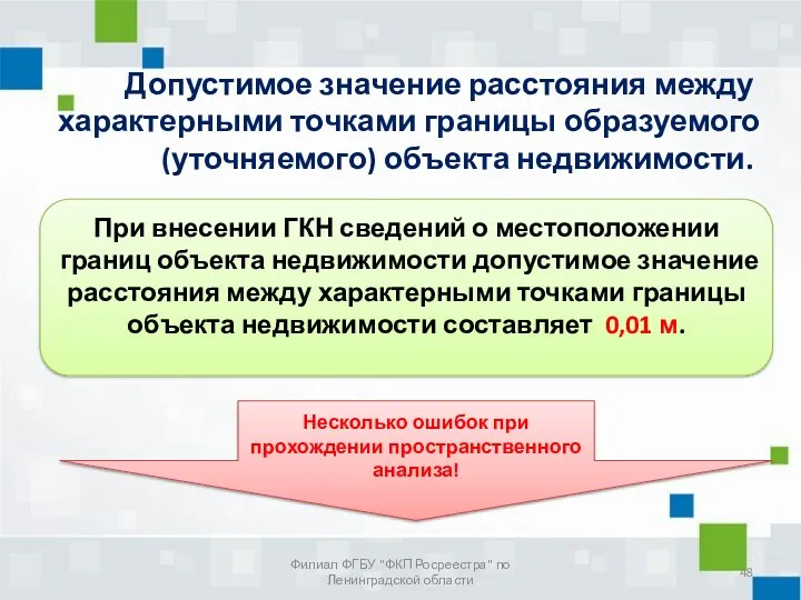 Допустимое значение расстояния между характерными точками границы образуемого (уточняемого) объекта