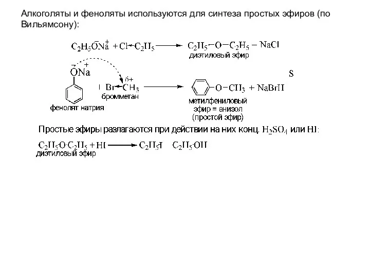 Алкоголяты и феноляты используются для синтеза простых эфиров (по Вильямсону):