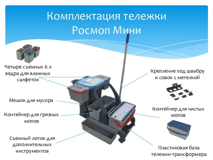 Комплектация тележки Росмоп Мини Крепление под швабру и совок с