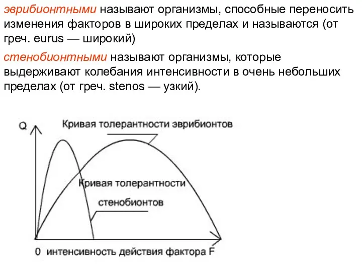 эврибионтными называют организмы, способные переносить изменения факторов в широких пределах