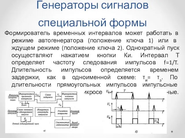 Генераторы сигналов специальной формы Формирователь временных интервалов может работать в