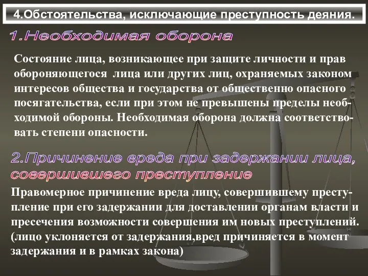 4.Обстоятельства, исключающие преступность деяния. 1.Необходимая оборона Состояние лица, возникающее при