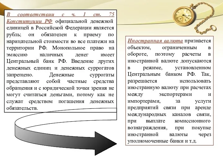 В соответствии с ч. 1 ст. 75 Конституции РФ официальной денежной единицей в
