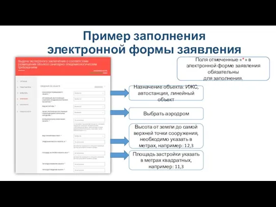 Пример заполнения электронной формы заявления Поля отмеченные «*» в электронной форме заявления обязательны