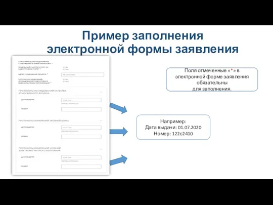 Пример заполнения электронной формы заявления Поля отмеченные «*» в электронной форме заявления обязательны