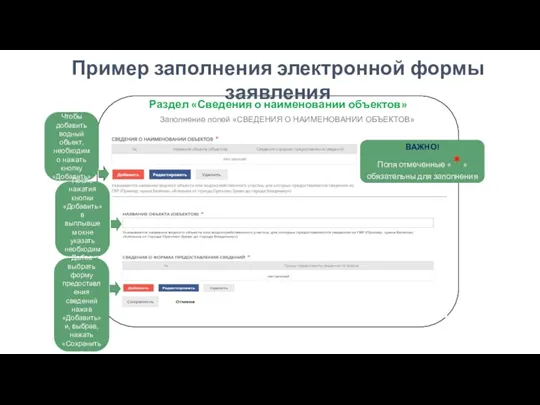 Заполнение полей «СВЕДЕНИЯ О НАИМЕНОВАНИИ ОБЪЕКТОВ» 11 Раздел «Сведения о наименовании объектов» Пример