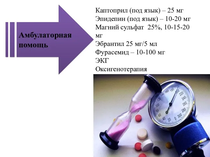 Амбулаторная помощь Каптоприл (под язык) – 25 мг Эпидепин (под