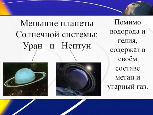 Меньшие планеты Солнечной системы: Уран и Нептун Помимо водорода и