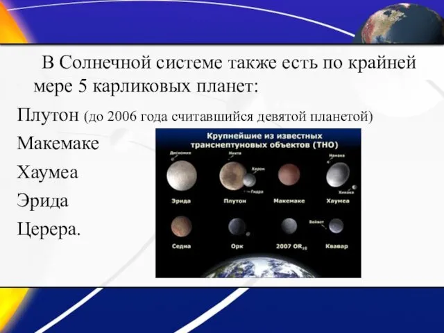 В Солнечной системе также есть по крайней мере 5 карликовых