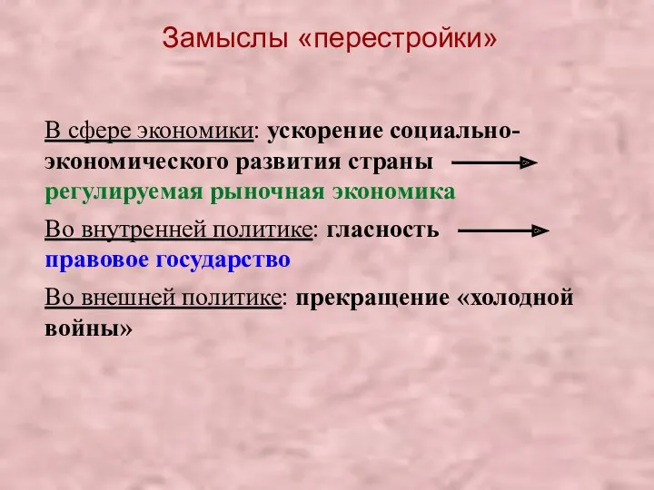 Замыслы «перестройки» В сфере экономики: ускорение социально-экономического развития страны регулируемая