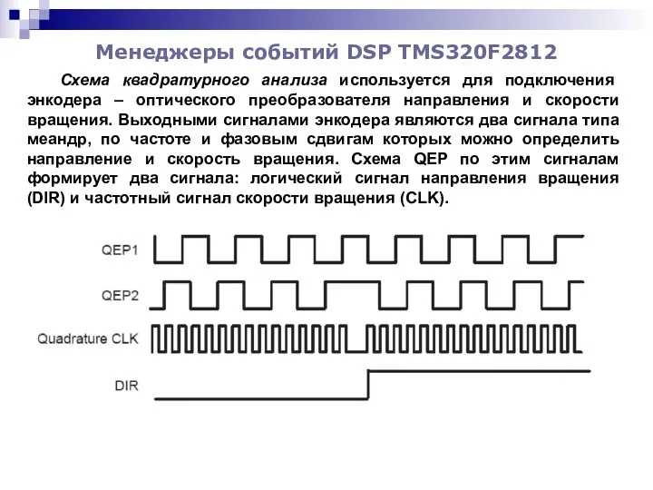 Менеджеры событий DSP TMS320F2812 Схема квадратурного анализа используется для подключения