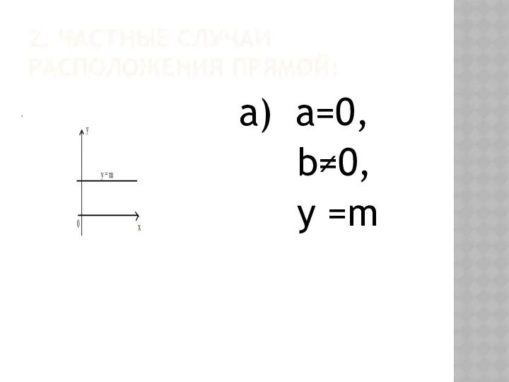 2. ЧАСТНЫЕ СЛУЧАИ РАСПОЛОЖЕНИЯ ПРЯМОЙ: а) а=0, b≠0, у =m
