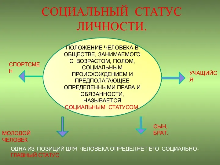 СОЦИАЛЬНЫЙ СТАТУС ЛИЧНОСТИ. ПОЛОЖЕНИЕ ЧЕЛОВЕКА В ОБЩЕСТВЕ, ЗАНИМАЕМОГО С ВОЗРАСТОМ,