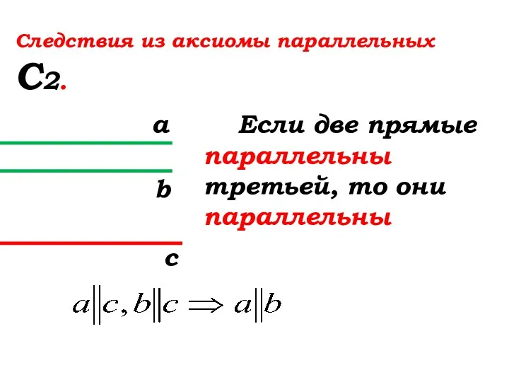 Если две прямые параллельны третьей, то они параллельны Следствия из аксиомы параллельных С2. а b с