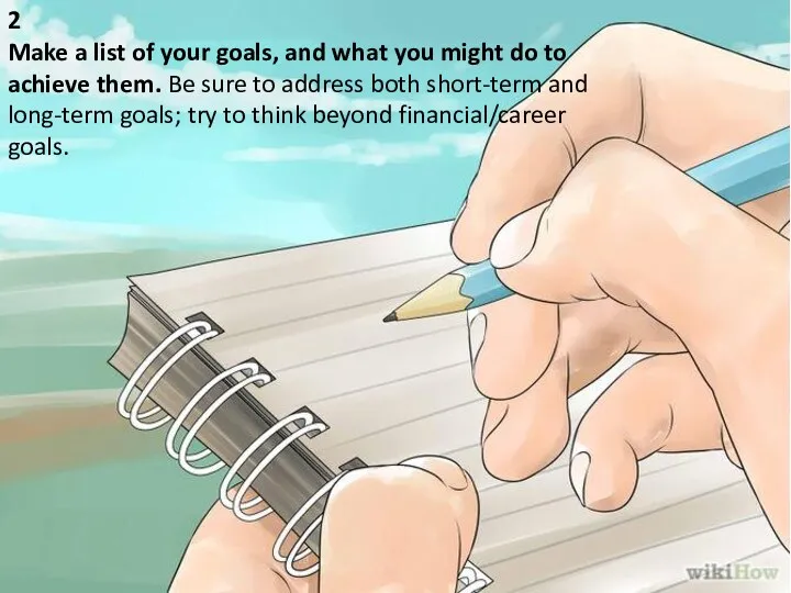 2 Make a list of your goals, and what you