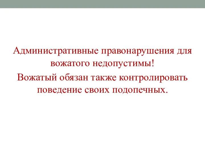 Административные правонарушения для вожатого недопустимы! Вожатый обязан также контролировать поведение своих подопечных.