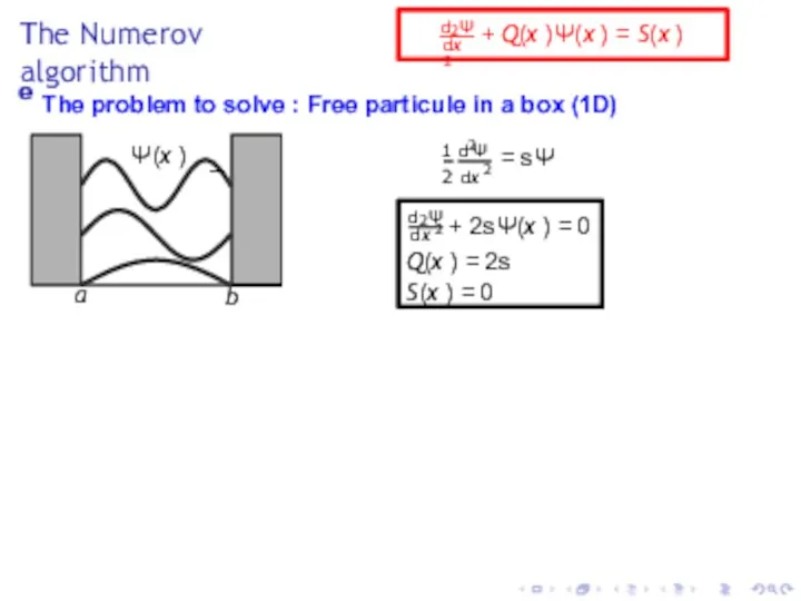 The Numerov algorithm e The problem to solve : Free