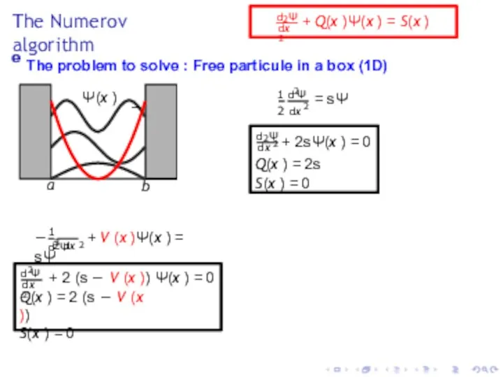 The Numerov algorithm e The problem to solve : Free