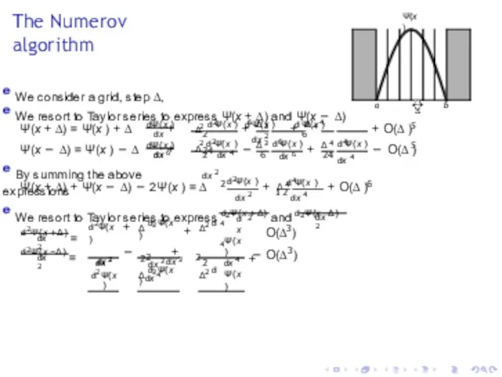 The Numerov algorithm Ψ(x ) a b ∆ e We