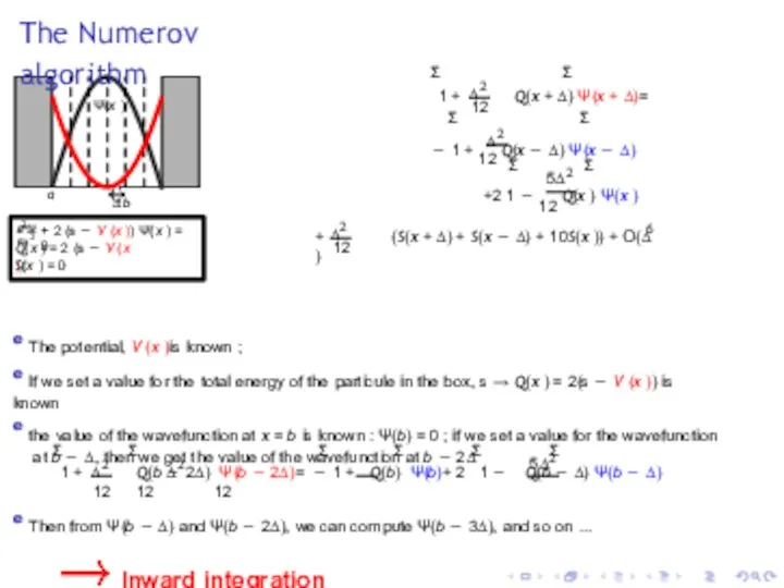 The Numerov algorithm Ψ(x ) a b ∆ Σ ∆2