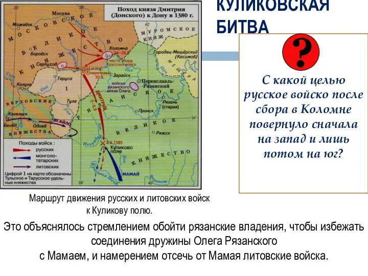 КУЛИКОВСКАЯ БИТВА С какой целью русское войско после сбора в