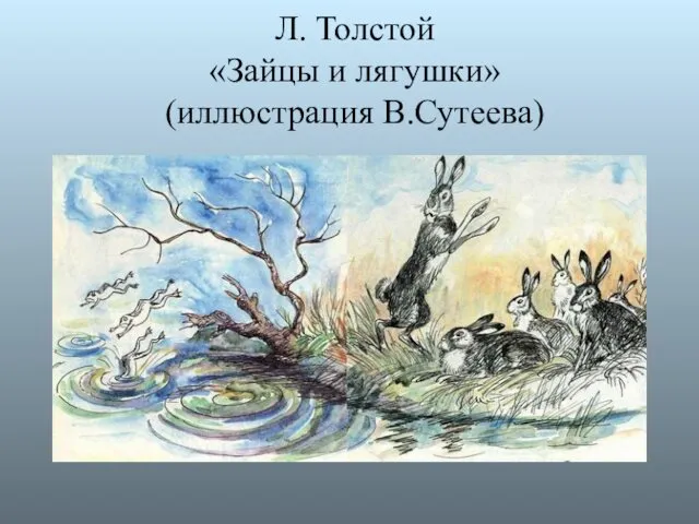 Л. Толстой «Зайцы и лягушки» (иллюстрация В.Сутеева)
