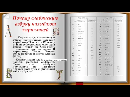 Кирилл создал славянскую азбуку, получившую название кириллица. Так же в IX веке у