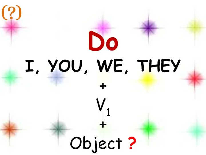 Do I, YOU, WE, THEY + V1 + Object ? (?)