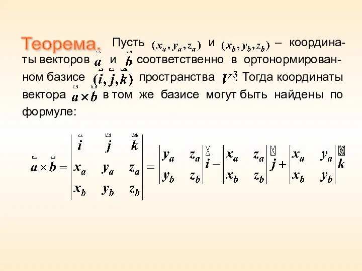 Теорема. Пусть и – координа-ты векторов и соответственно в ортонормирован-ном