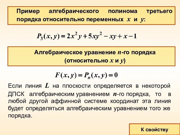 Пример алгебраического полинома третьего порядка относительно переменных x и y: Алгебраическое уравнение n-го