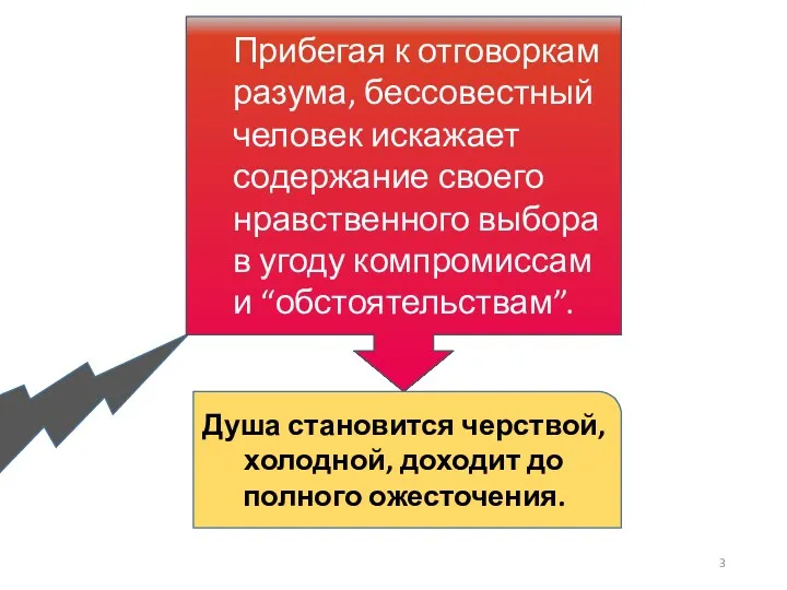 Прибегая к отговоркам разума, бессовестный человек искажает содержание своего нравственного