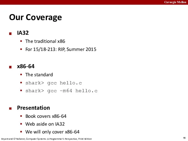 Our Coverage IA32 The traditional x86 For 15/18-213: RIP, Summer