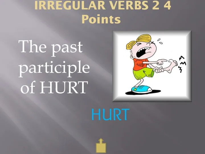 IRREGULAR VERBS 2 4 Points HURT The past participle of HURT