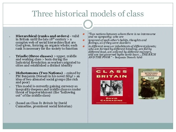 Three historical models of class Hierarchical (ranks and orders) -