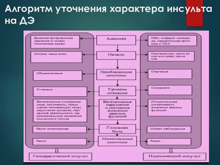 Алгоритм уточнения характера инсульта на ДЭ