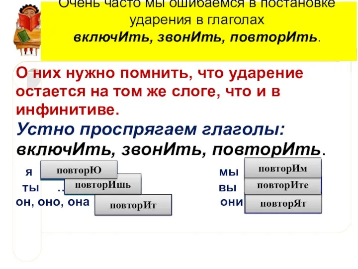 Очень часто мы ошибаемся в постановке ударения в глаголах включИть,