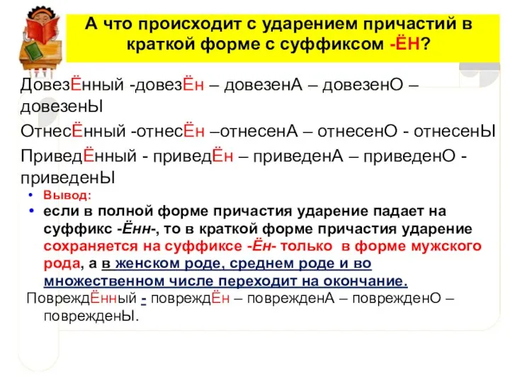 А что происходит с ударением причастий в краткой форме с