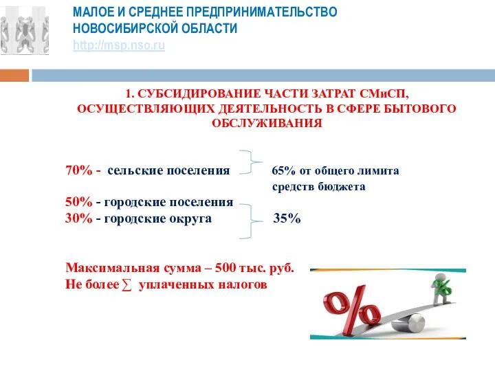 МАЛОЕ И СРЕДНЕЕ ПРЕДПРИНИМАТЕЛЬСТВО НОВОСИБИРСКОЙ ОБЛАСТИ http://msp.nso.ru 1. СУБСИДИРОВАНИЕ ЧАСТИ