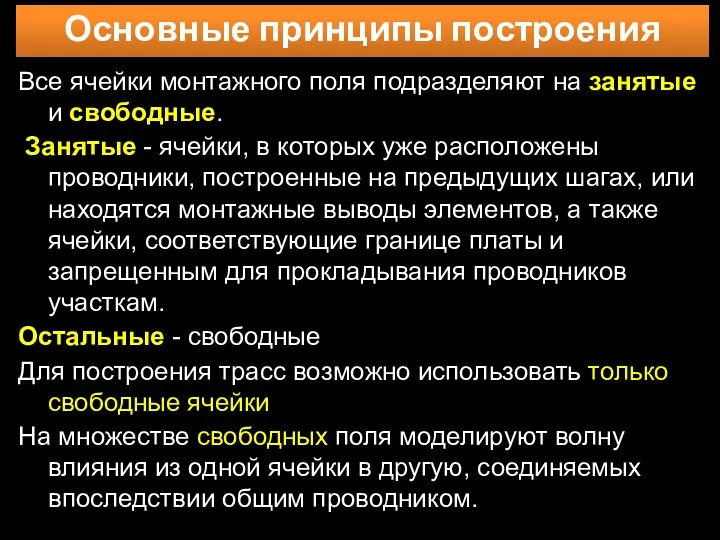 Основные принципы построения Все ячейки монтажного поля подразделяют на занятые