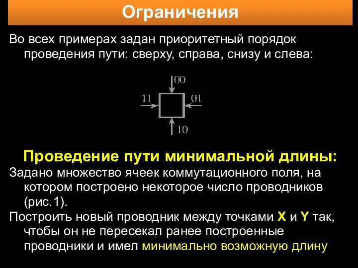 Ограничения Во всех примерах задан приоритетный порядок проведения пути: сверху,