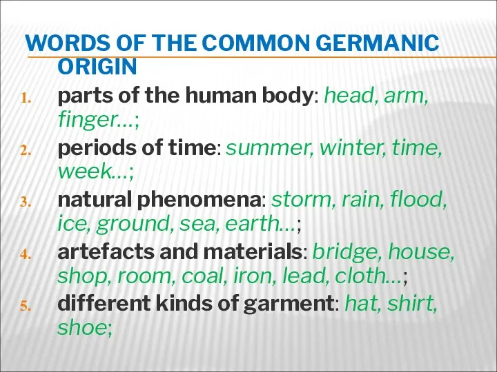 WORDS OF THE COMMON GERMANIC ORIGIN parts of the human