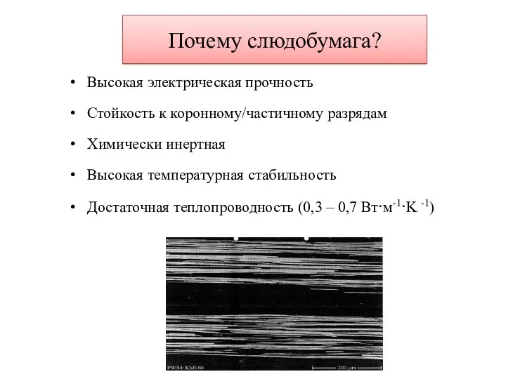 Почему слюдобумага? Высокая электрическая прочность Стойкость к коронному/частичному разрядам Химически