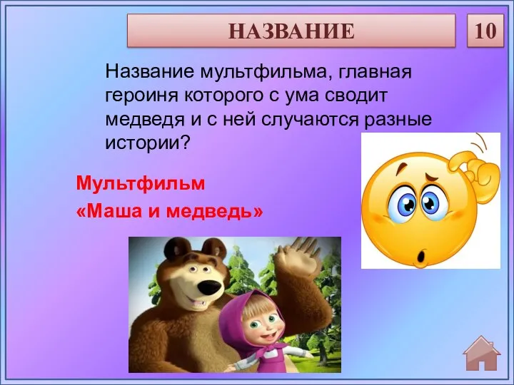 Мультфильм «Маша и медведь» Название мультфильма, главная героиня которого с ума сводит медведя
