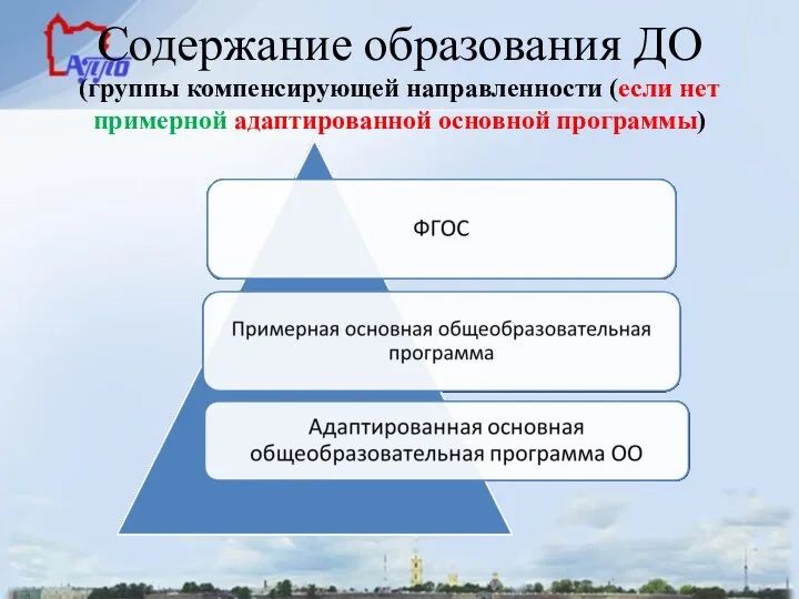 Содержание образования ДО (группы компенсирующей направленности (если нет примерной адаптированной основной программы)