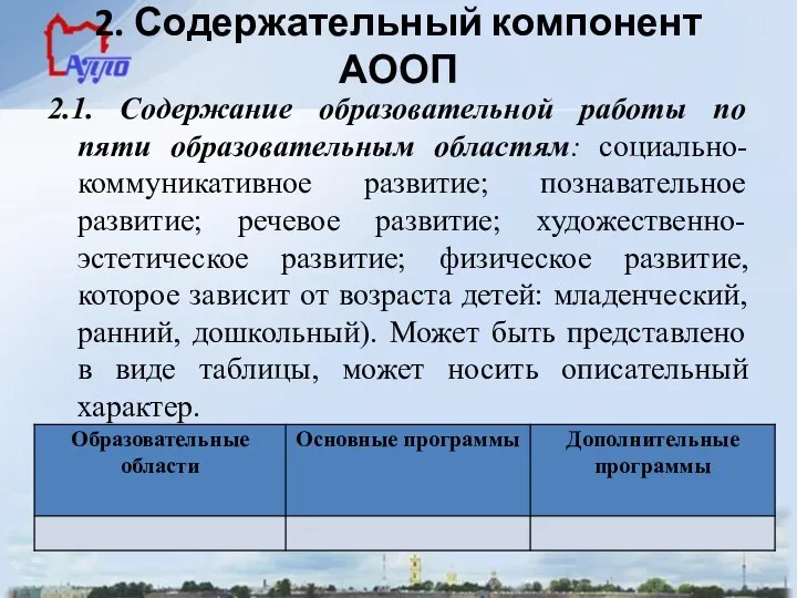 2. Содержательный компонент АООП 2.1. Содержание образовательной работы по пяти