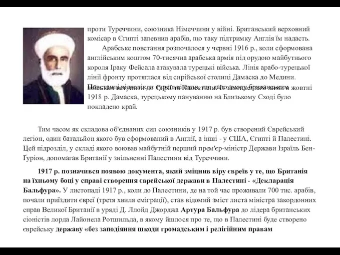 проти Туреччини, союзника Німеччини у війні. Британський верховний комісар в