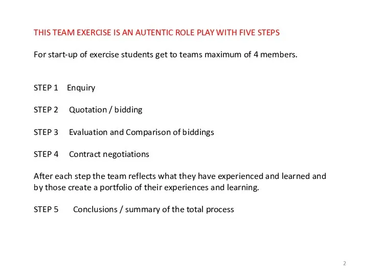 THIS TEAM EXERCISE IS AN AUTENTIC ROLE PLAY WITH FIVE STEPS For start-up