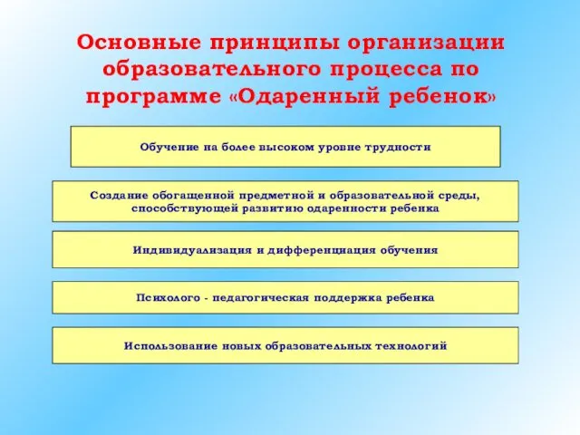 Основные принципы организации образовательного процесса по программе «Одаренный ребенок» Создание