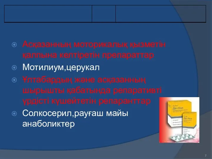 Асқазанның моторикалық қызметін қалпына келтіретін препараттар Мотилиум,церукал Ұлтабардың және асқазанның шырышты қабатында репаративті